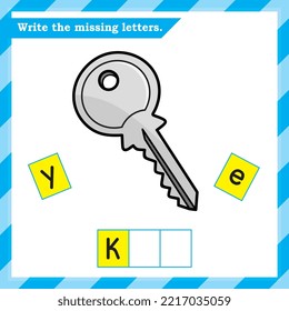 English worksheet for kids - write the missing letters - alphabet practice worksheet - Key