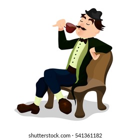 Englishman Drinking Tea From A Little Teacup And Extend His Pinky Finger. Colorful Flat Vector Illustration Isolated On White