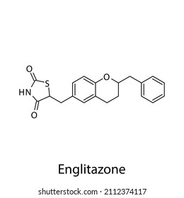 Englitazone molecular structure, flat skeletal chemical formula. Thiazolidinedione drug used to treat Diabetes type 2. Vector illustration.