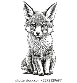 Engrave fox illustration in vintage hand drawing style fox cub
