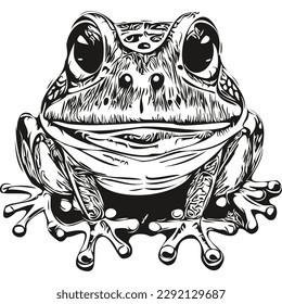 Engrave frog illustration in vintage hand drawing style toad
