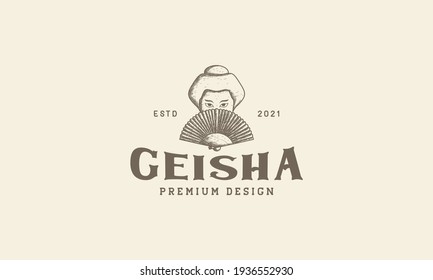 engrave geisha women japan logo symbol vector icon illustration design