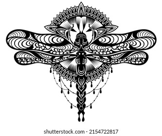 Engrave isolated dragonfly hand drawn graphic illustration