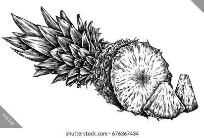 Engrave pineapple hand drawn graphic vector illustration art