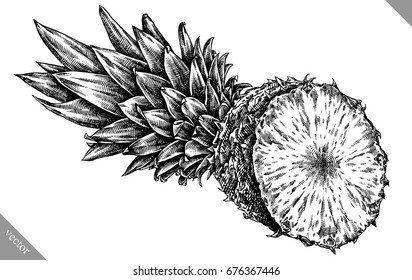 Engrave pineapple hand drawn graphic vector illustration art