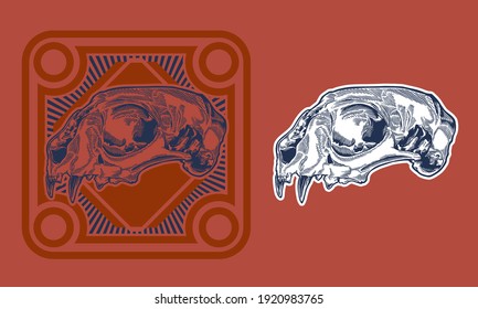 engrave vintage skull head cat illustration