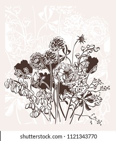 engraved abstract flower vector card bakground elegant wedding celebrate vintage meadow