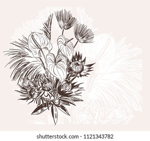 engraved abstract flower vector card bakground elegant wedding celebrate vintage anthurium