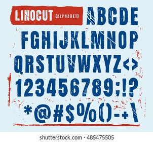 Engraved alphabet set illustration. Vector illustration of lino cut alphabet.