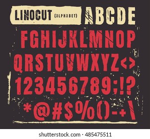 Engraved alphabet set illustration. Vector illustration of lino cut alphabet.