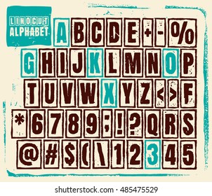 Engraved alphabet set illustration. Vector illustration of lino cut alphabet.