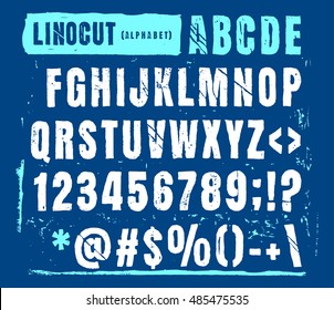 Engraved alphabet set illustration. Vector illustration of lino cut alphabet.