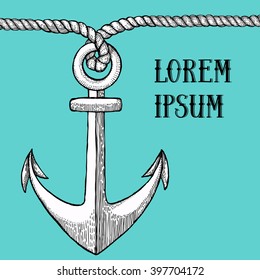 Engraved anchor in vintage style, vector background