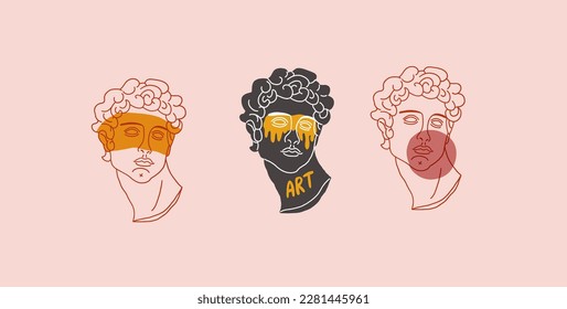 Engraved antique face - poster. Vector line of ancient Greek portrait, closeup man head. Digital graphic for cover, historic artwork, currency, money design, ancient picture