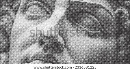 Engraved banner with halftone an antique statue. A bright and contemporary design for a flyer or banner or poster. T-shirt print. Vector vintage illustration. New Wave. Stockfoto © 
