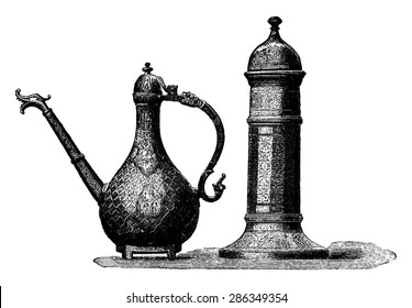 Engraved bronze objects, vintage engraved illustration. Industrial encyclopedia E.-O. Lami - 1875.