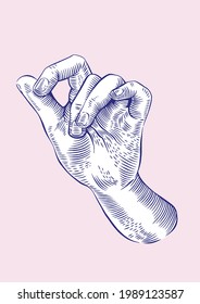 Engraved, classical, artistic hand gesture illustration.  Soft, natural, gesture drawing study of the human hand model. Ready to use vector graphic.