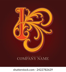 Engraved elegance classic letter K flourish monogram logo vector illustrations for your work logo, merchandise t-shirt, stickers and label designs, poster, greeting cards advertising business company