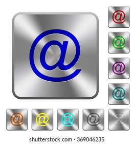 Engraved email icons on rounded square steel buttons