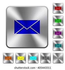 Engraved envelope icons on rounded square steel buttons