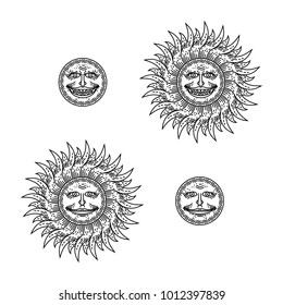 Engraved evil sun. Evil moon. Sketch for tatto.