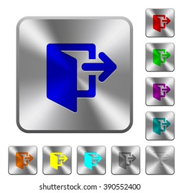 Engraved exit icons on rounded square steel buttons