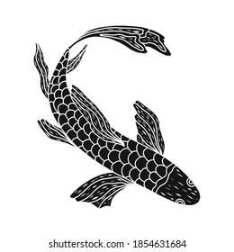 Patrón de pescado grabado. Ilustración vectorial. Pescado koi dibujado a mano. Símbolos de dibujo de la línea de carpa japonesa que significan carpa. Para el diseño de embalajes, marca, carteles, afiches.