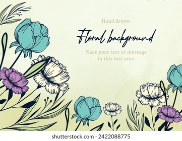 engraved floral background with copy space in hand drawn style