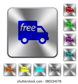 Engraved free shipping icons on rounded square steel buttons