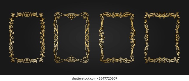 Engraved gold frame with decorative pattern. Isolated vector gold frame template a4 paper, ready to print. Abstract geometric ornament, heraldry elements. For advertising, award, certificate, diploma.