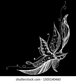 Engraved hand drawn abstract lily. Retro flowers hand outline lily, great design for any purposes. Outline vector. Nature background. Tropical plant. Floral design. Abstract art background