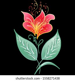Engraved hand drawn abstract orchid. Retro flowers hand outline orchid, great design for any purposes. Outline vector. Nature background. Tropical plant. Floral design. Abstract art background
