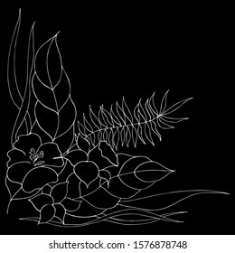 Engraved hand drawn abstract orchid. Retro flowers hand outline orchid, great design for any purposes. Outline vector. Nature background. Tropical plant. Floral design. Abstract art background