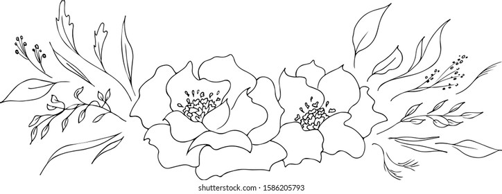 Engraved hand drawn abstract orchid. Retro flowers hand outline orchid, great design for any purposes. Outline vector. Nature background. Tropical plant. Floral design. Abstract art background