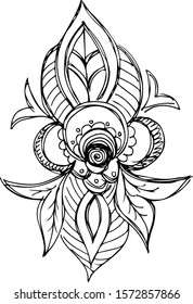 Engraved hand drawn abstract tropical flowers. Retro flowers hand outline orchid, great design for any purposes. Outline vector. Nature background. Tropical plant. Floral design. Abstract background