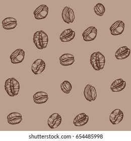 Engraved hand drawn coffee beans pattern