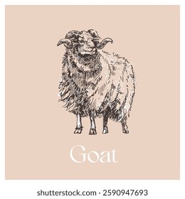 Engraved hand drawn Goat Illustration