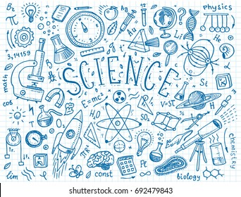 engraved hand drawn in old sketch and vintage style. scientific formulas and calculations in physics and mathematics, chemistry and biology or astronomy on whiteboard. Education and Science.