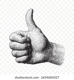 Engraved Hand Gesture Vector Illustration on Transparent Background PNG Image Thumbs Up Approval