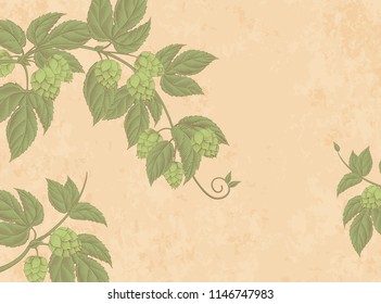 Engraved hops flower wallpaper design with copy space