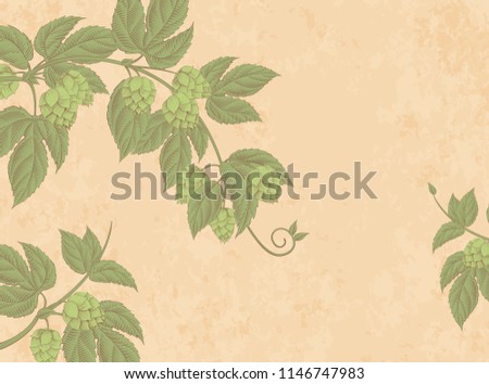 Engraved hops flower wallpaper design with copy space