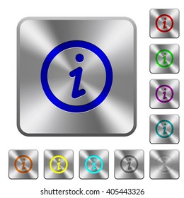 Engraved information icons on rounded square steel buttons