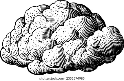 engraved isolated cloud in black and white