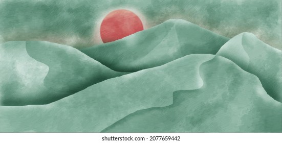 engraved landscape illustration. abstract mountain background