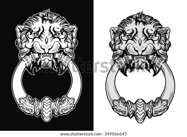 Engraved Lion Head Door Knocker Hand Stock Vector Royalty Free