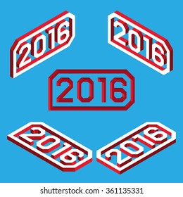 Engraved numbers 2016 isometric vector font.