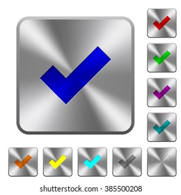 Engraved ok icons on rounded square steel buttons