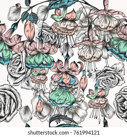 Engraved pattern with hand drawn flowers in victorian style