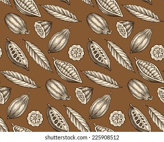 engraved pattern of leaves and fruits of cocoa beans