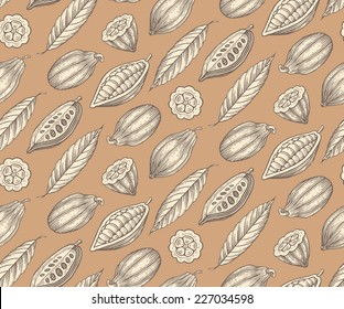 engraved pattern of leaves and fruits of cocoa beans